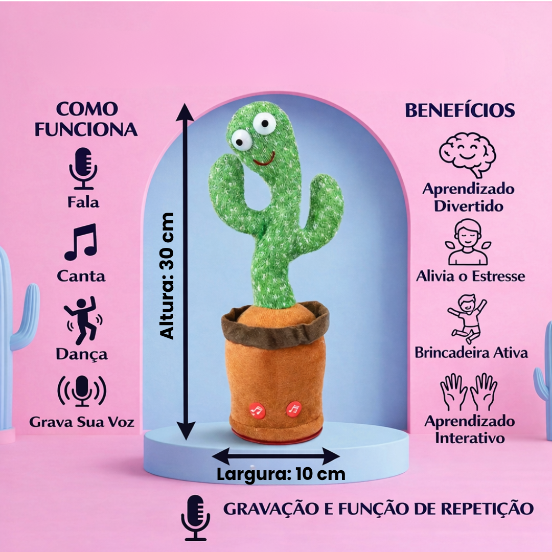 Cacto Falante Dançante Interativo com Luz LED