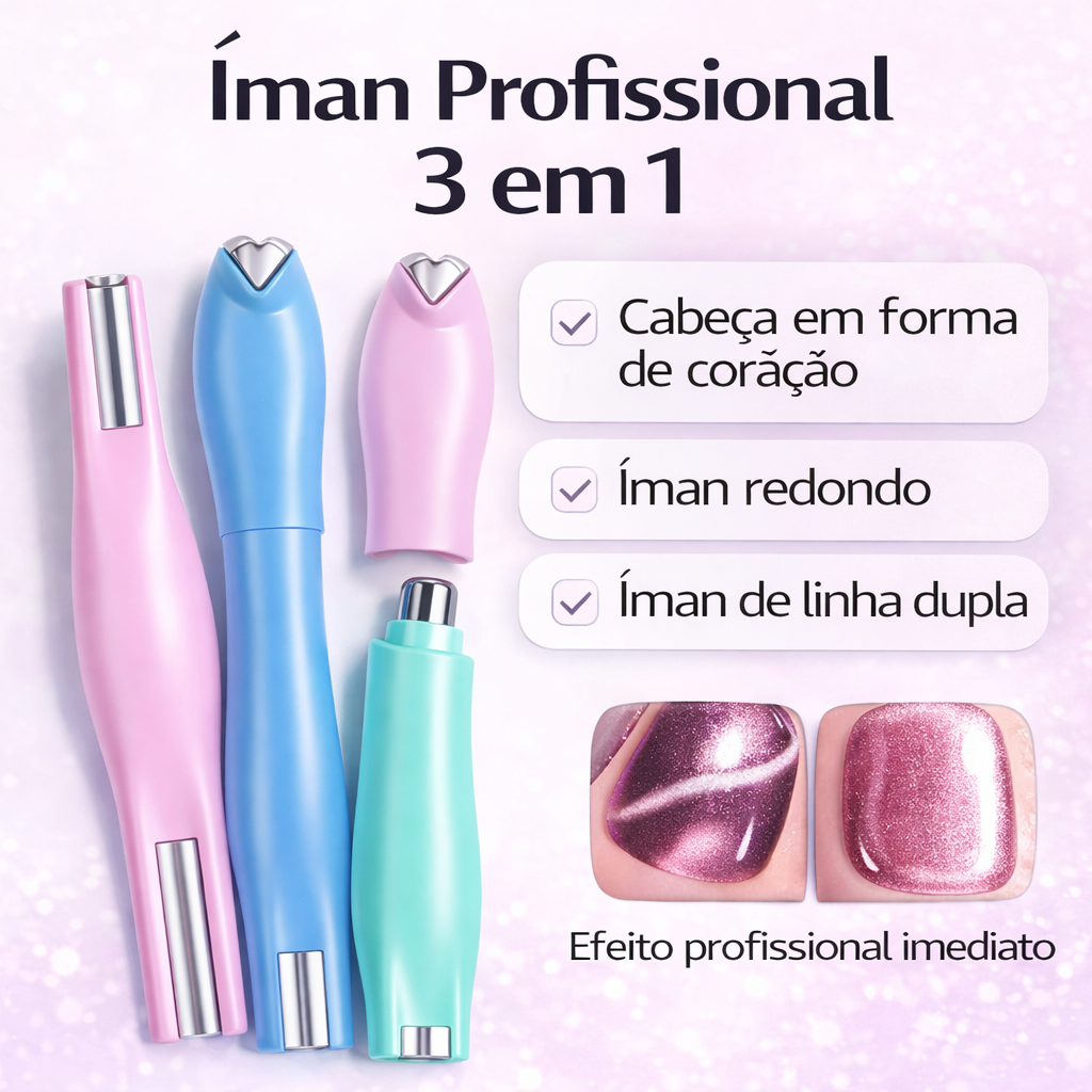 Caneta Magnética para Unhas – Efeito Olho de Gato 3 em 1