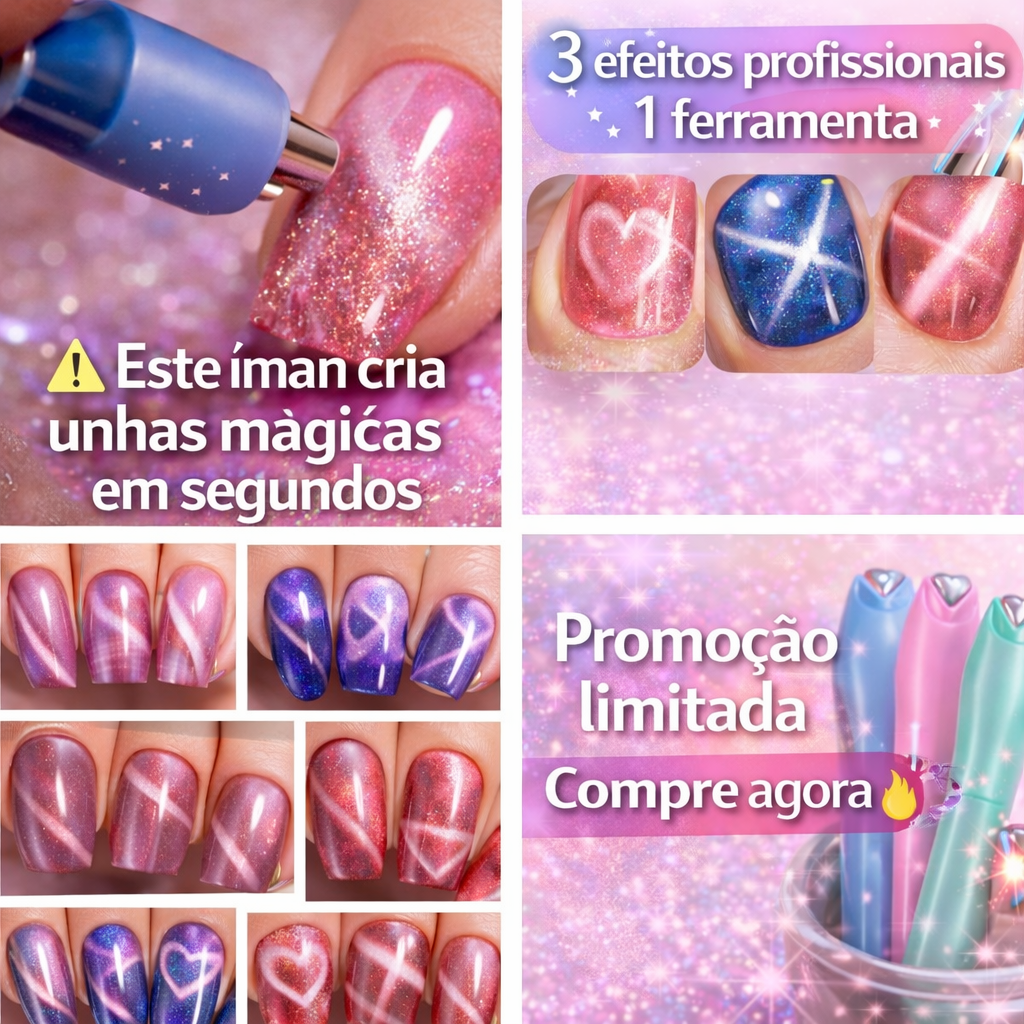 Caneta Magnética para Unhas – Efeito Olho de Gato 3 em 1